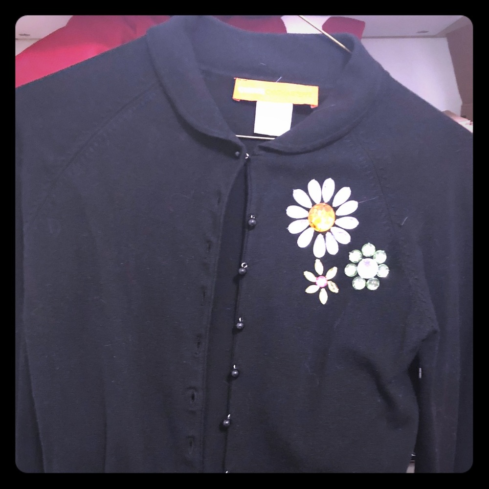 Black cotton cropped cardigan. Sm. Cynthia Steffe
